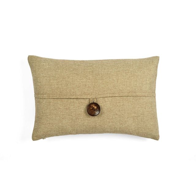 13x20 Linen Texture Button Lumbar Pillow Cover Taupe - Lush Dcor: Zipper Closure, Machine Washable