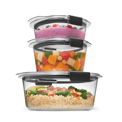 Rubbermaid 6pc Brilliance Round Food Storage Container Set: Plastic Containers with Lids, Dishwasher-Safe, Clear