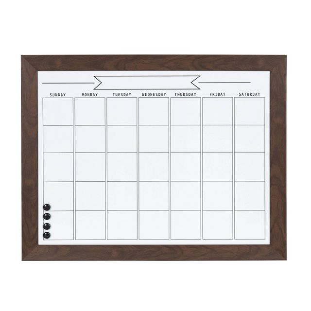 DesignOvation 20x26 Beatrice Framed Magnetic Dry Erase Monthly Calendar Walnut Brown: Wall-Mounted Whiteboard, Includes Marker & Magnets