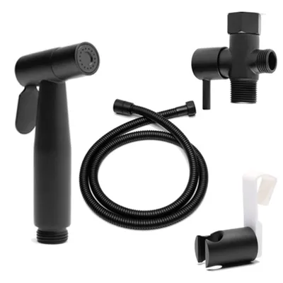 Clean Spa Luxury Hand Held Bidet Bathroom Hardware Set Matte Black - Brondell: Stainless Steel, Towel Ring Included