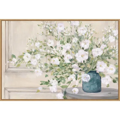 33 x 23 White Bouquet by Julia Purinton: Amanti Art Framed Canvas Print - Modern Botanical Decor