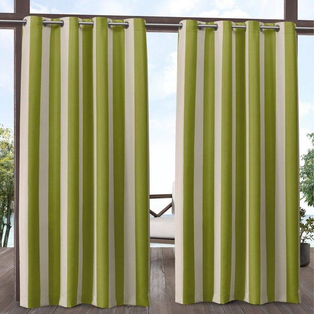 84x54 Canopy Striped Grommet Top Light Filtering Window Curtain Panels Green/Cream - Exclusive Home