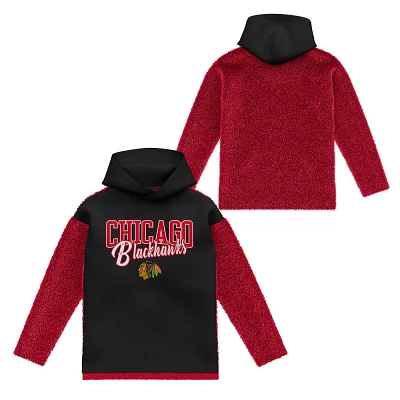 NHL Chicago Blackhawks Girls Faux Fur Long Sleeve Hooded Sweatshirt