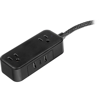 GE 2-Outlet Extension Cord 2 USB-A 1 USB-C 12W 6 Braided Black