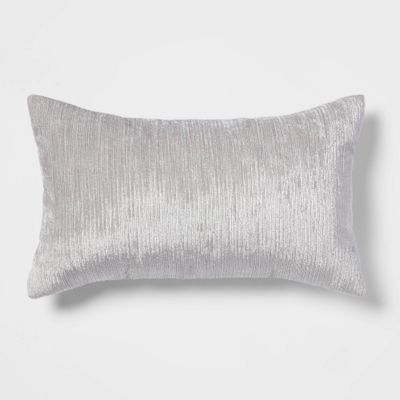 Velvet Rib Textured Lumbar Throw Pillow Gray - Threshold: Modern Indoor Decorative Cushion, Polyester Fiber Fill