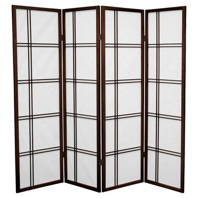 5 ft. Tall Double Cross Shoji Screen - Walnut (4 Panels) - Oriental Furniture: Hardwood Privacy Partition