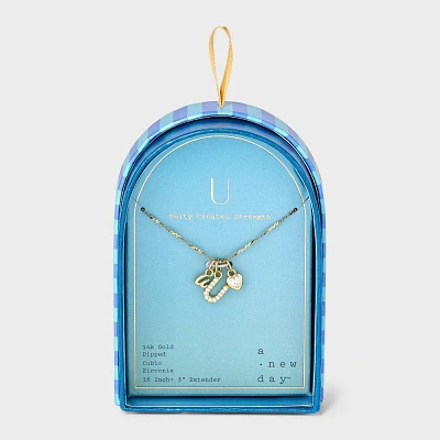 14K Gold Dipped Charm Initial U Pendant Necklace - A New Day Gold