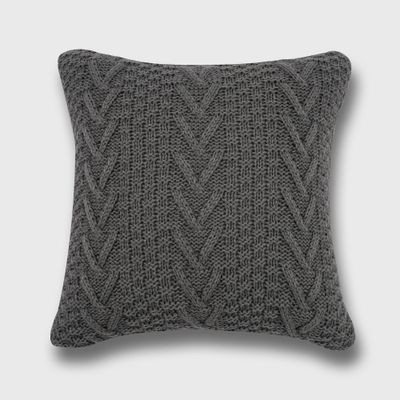 20x20 Oversize Chunky Sweater Knit Square Throw Pillow Charcoal Gray - Evergrace