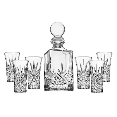 Godinger Silver 7pc Dublin Crystal Spirits Decanter and Shot Glass Set