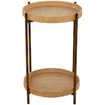 Olivia & May Modern Rattan Accent Table Brown: No Assembly, Metal Frame, MDF Top, Spot Clean