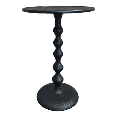 The Urban Port 22 Round Side End Table Cast Aluminum with Hammered Texture Black