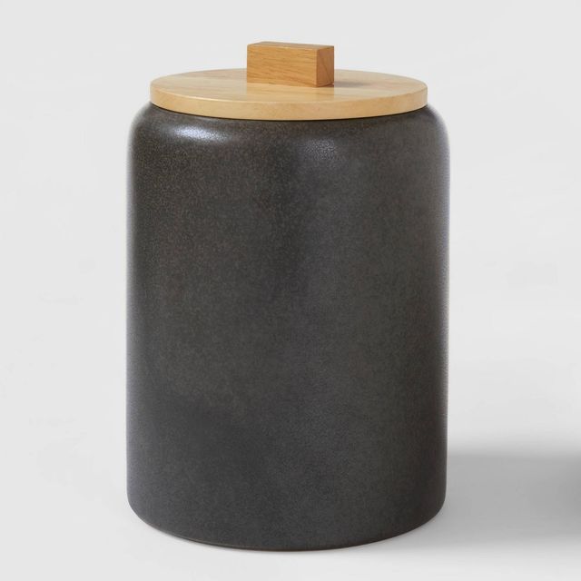 Large Stoneware Tilley Food Storage Canister with Wood Lid Black - Project 62: Kitchen Canister, Matte Finish