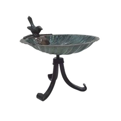 10.75 Tall Scallop Shell Birdbath with Tripod Stand Antique Brass Plated - Achla Designs: Weather-Resistant Aluminum Garden Decor