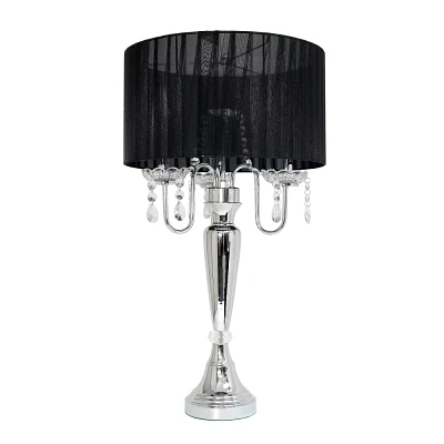 Elegant Designs Romantic Sheer Shade Table Lamp with Hanging Crystals : UL Listed, Cotton Drum Shade, Metal Body