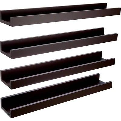 Kiera Grace (Set of 4) 23x4 Wall Shelves Espresso: MDF Ledge Design, No Assembly, Includes Mounting Hardware