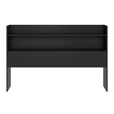 Nexera Queen Hunter Bookcase Headboard Black: Modern Style, Particle Board Construction, No Box Spring Needed