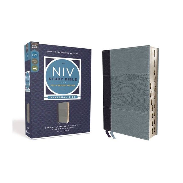 NIV Study Bible, Fully Revised Edition, Personal Size, Leathersoft, Navy/Blue, Red Letter, Thumb Indexed, Comfort Print - by Zondervan