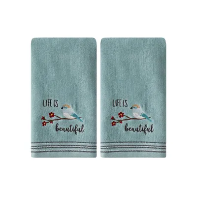 2pc Life is Beautiful Hand Towels - SKL Home: Cotton Velour, Floral Design, Bathroom Towel Set