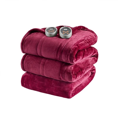 Queen Electric Heated Microlight to Berber Bed Blanket Red: Beautyrest, Polyester, Machine Washable