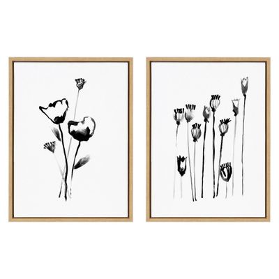 Kate & Laurel All Things Decor 18x24 (Set of 2) Sylvie Wildflowers and Seed Pods by Teju Reval Framed Wall Canvas Set Natural