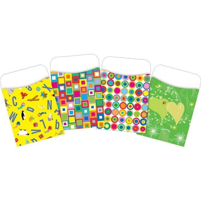 4pk 30ea Bright Colors Peel & Stick Library Pockets - Barker Creek: Teacher Supplies, Educational Teaching Aid