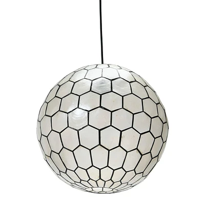 Storied Home 16x15 Capiz Honeycomb Globe Pendant Light: Artisan Crafted, ETL Listed, Metal Frame