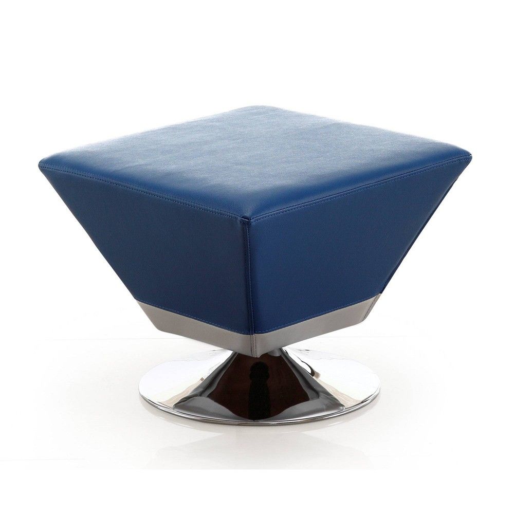 Diamond Swivel Ottoman - Manhattan Comfort: Chrome, Faux Leather