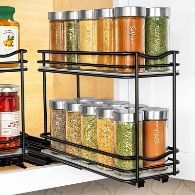 Lynk Professional Pull Out Sliding 2-Tier Spice Rack Cabinet Organizer Black