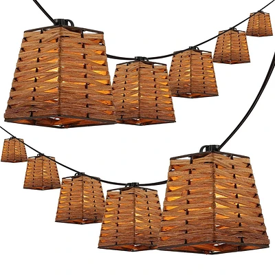 JONATHAN Y Quinn 10 10-Light Incandescent G40 SQ Bamboo Shaded String Lights: UL Listed, Indoor/Outdoor Use