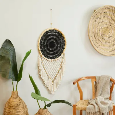 42x16 Cotton Macrame Handmade Dreamcatcher Wall Decor Black - Olivia & May: Beaded Tassels, Boho Chic