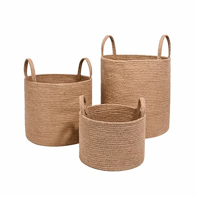 WeThinkStorage Round Jute Storage Basket with Handle 3pk