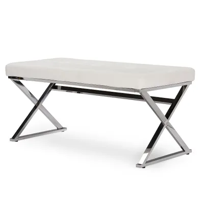 Baxton Studio Herald Modern and Contemporary Stainless Steel and White Faux Leather Upholstered Rectangle Bench Baxton Studio Herald Modern and Contemporary Stainless Steel and White Faux Leather Upholstered Rectangle Bench