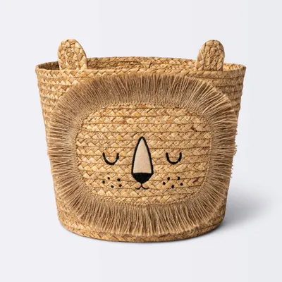 Braided Water Hyacinth Medium Round Storage Basket - Lion - Cloud Island