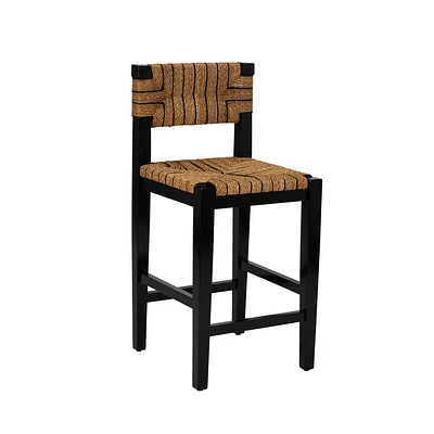 Storied Home Willowbrook Counter Height Barstool Black: Mahogany Frame, Handwoven Seagrass, No Assembly Required