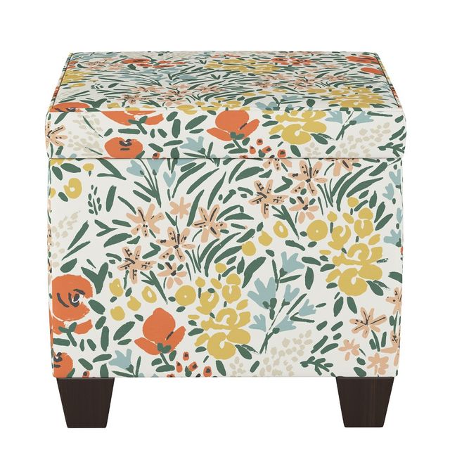 Skyline Furniture Storage Ottomans  Floral: Linen & Cotton Upholstered, Wood Frame, No Assembly Required