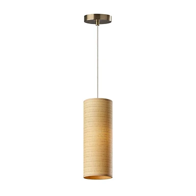 Adesso Mendoza Pendant Brass: Cylinder Natural Woven Paper Shade, ETL Listed, 40W E26