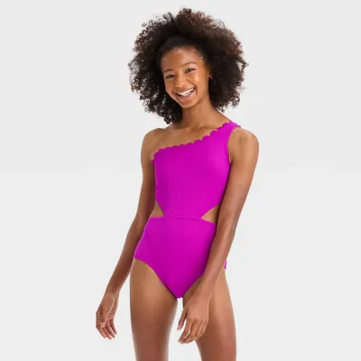 Girl Sweet Scallop One Piece Swimuit