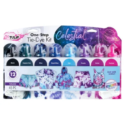 One-Step 8 Color Tie-Dye Kit Celestial - Tulip Color: Fashion Craft Activity for Teens & Adults, Includes Rubber Bands