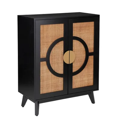 Drayzen Accent Cabinet Black/Natural - Aiden Lane: Gold Hardware, 2 Shelves, Rattan Doors