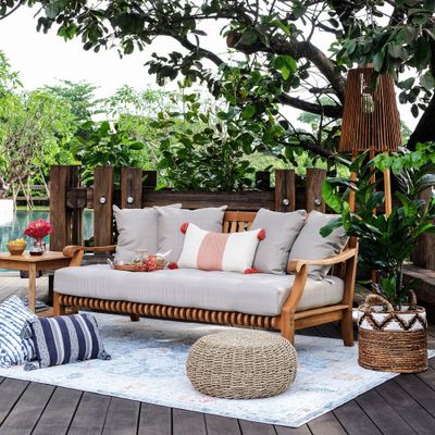 Mosko Teak Outdoor Daybed with Cushion - Cambridge Casual: Weather-Resistant Patio Sofa with Removable Covers