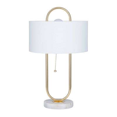 CosmoLiving by Cosmopolitan Metal Paper Clip Accent Lamp White: Marble Base, Inline Rotary Switch, Linen Shade