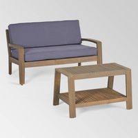 Grenada 2pc Acacia Wood Patio Chat Set - Gray/Dark Gray - Christopher Knight Home: Outdoor Conversation Furniture with Coffee Table