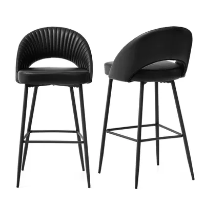 Set of 2 Modern Quilted Leatherette Bar Stools with Metal Tapered Legs  - Glitzhome