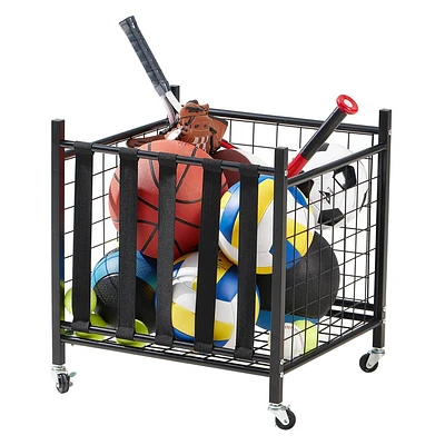 LUGO Sports Equipment Storage Cart with Elastic Straps and Wheels