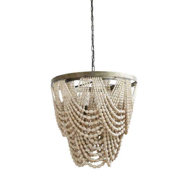 Storied Home Draped Wood Bead Chandelier : Rustic 2-Tier, Metal Frame, UL Listed