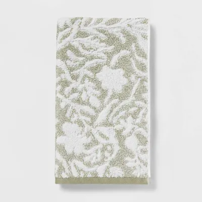 Performance Plus Hand Towel Light Green Floral - Threshold: Cotton Jacquard, Fade-Resistant, OEKO-TEX Certified