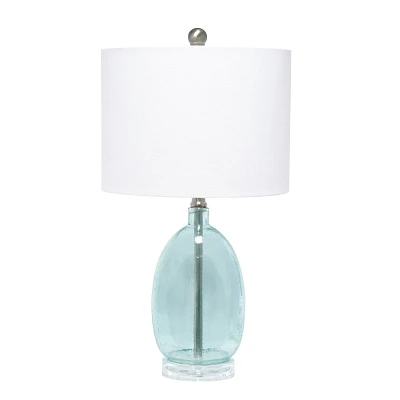 Glass Table Lamp with White Drum Shade Blue - Lalia Home: Brushed Nickel, No Assembly Required