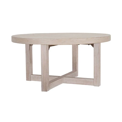 East at Main 38 Round Crisscross Base Coffee Table : Solid Wood, Veneer Top, X-Frame, No Tools Assembly