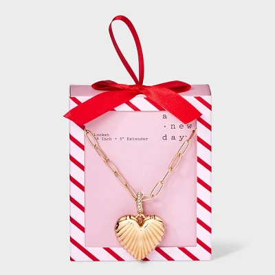 Puffy Heart Locket Charm Necklace - A New Day Gold