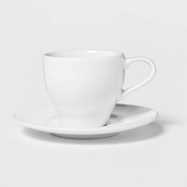 3.4oz Porcelain Espresso Cup with Saucer White - Threshold: Traditional Style, Dishwasher & Microwave Safe